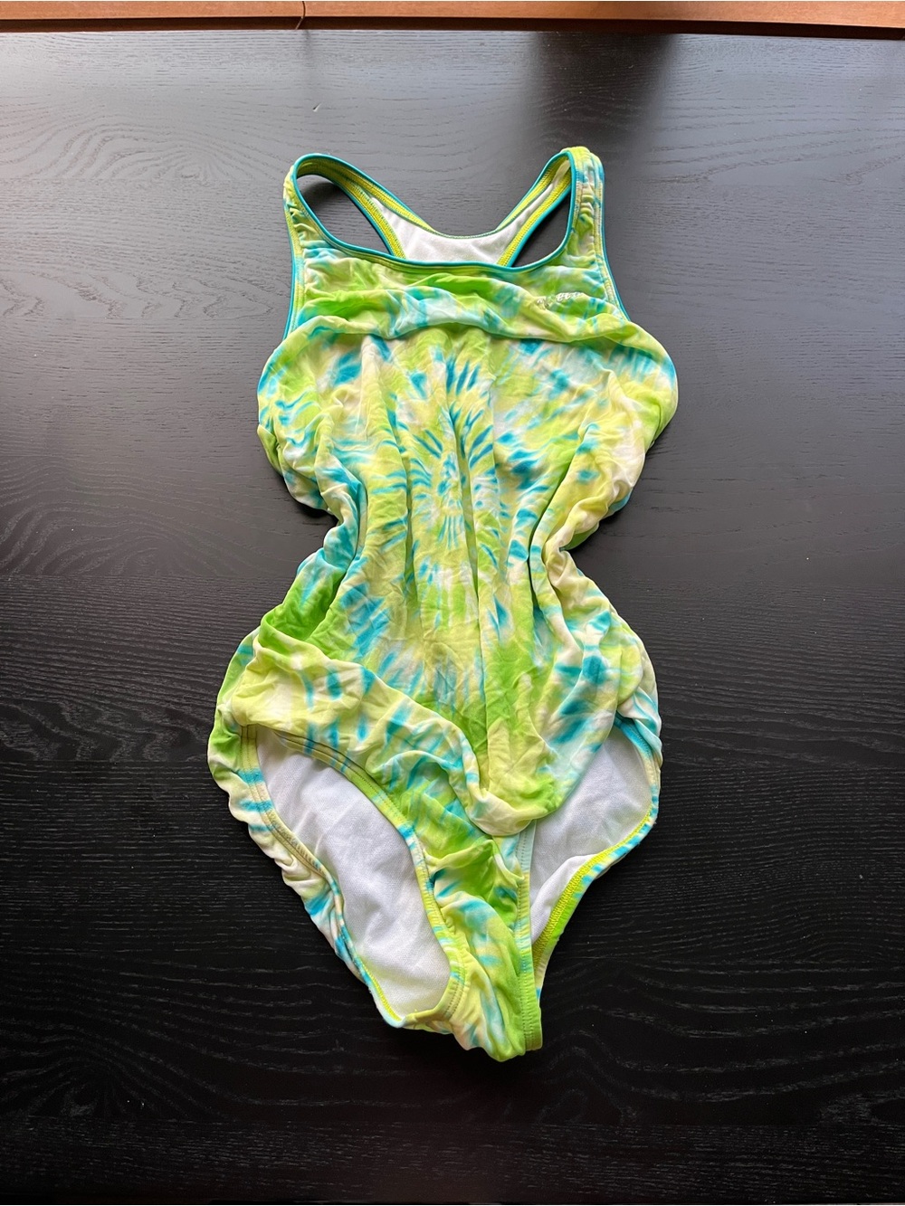 Speedo Girls Lime Green Blue Tie Dye One Piece Swimsuit Size 14 Athletic